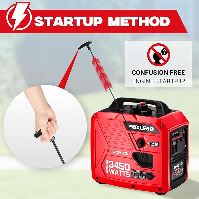 3450-Watt Dual Fuel Inverter Generator for Home Use, 1.6Gallon Large Fuel Tank Up to 8.3 Hours Use, 120V Gas Powered Generator Super Quiet，Red
