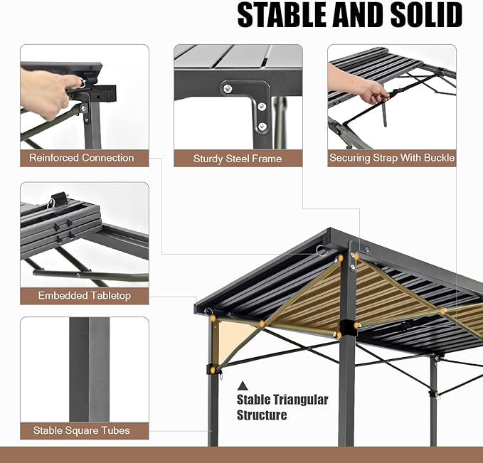 Portable Outdoor Camping Table, Oversize Aluminum Roll Up Lightweight Folding Table for Picnic, Barbecue, Beach, Tailgating, Party, Backyard, Indoor and Outdoor, Stable and Durable