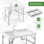 Giantex Fish Cleaning Table w/ 2 Sinks, Faucet, Hose Hook Up, Portable Folding Camping Table w/Measure Mark, Outdoor Fillet Cleaning Station for Fishing Beach Picnic (with Sprayer & Storage Shelf)