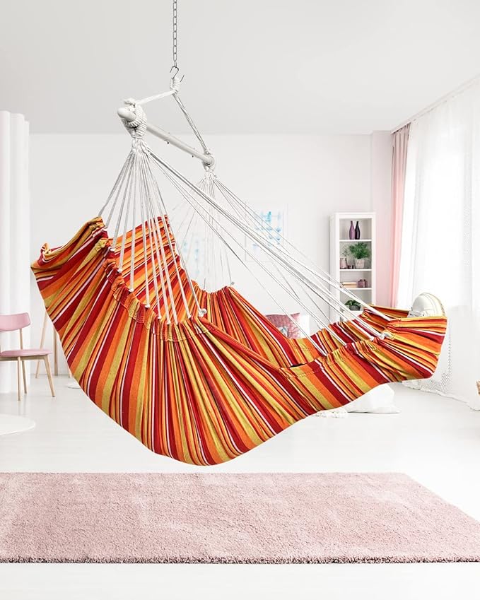 ADVOKAIR Hanging Hammock Chair Large Swing Chair with Foot Rest and Hardware,Max 500lbs,Steel Spread Bar with Anti Slips, 2 Cushions and Side Pocket,Indoor/Outdoor Use…