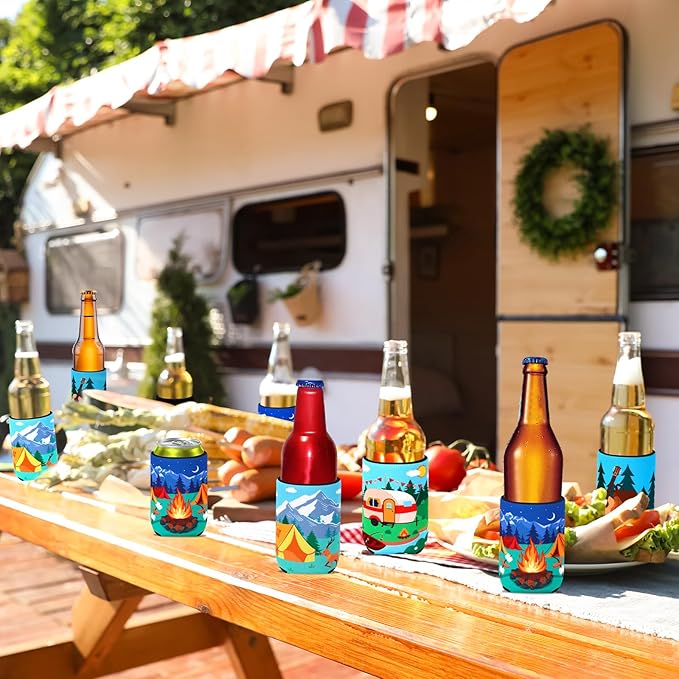 18 Pack Camping Can Cooler Sleeves Beer Drink Can Bottle Cooler Collapsible for Camp Themed Bachelorette Party Wedding Birthday Decorations Office Bar Supplies Favors