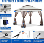 Yesker 10x10 Pop Up Canopy Tent w Mesh Netting Sidewall Vented Top - Heavy Duty Outdoor Canopy, Easy Setup Shelter Gazebo Waterproof 10x10 Popup Tnets for Patio Backyard Parties & Events, Khaki Brown