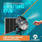 EXTREMEMIST 14” Solar Powered Misting Fan Pro – 4 Mister Nozzles, 30W Solar Panel | Detachable Pump with 16ft. Misting Line | Perfect for Outdoors, Camping, Tailgating - Cools air up to 30°F (17C)