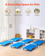 VEVOR Stackable Kiddie Cot, 6 Pack Portable Toddler Nap Cots, Standard Size 40" L x 23" W Daycare Cots for Kids, Preschool Classroom Daycare Beds for Sleeping, Resting, Naptime, Blue