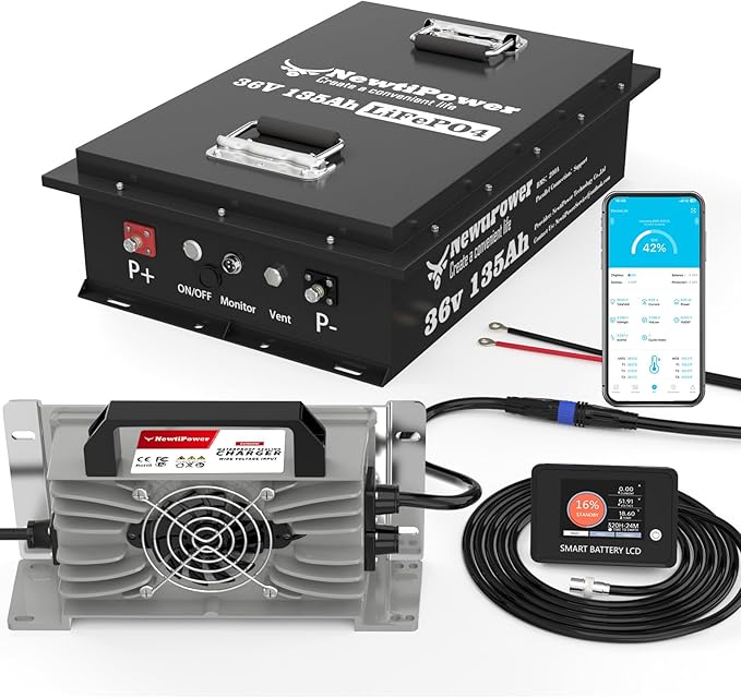 36V 135Ah LiFePO4 Battery Small Size, 5184Wh Lithium Battery with 200A BMS, Up to 10000+ Rechargeable Cycles, Perfect for Golf Cart, Trolling Motor, Solar Power Storage (36V*135Ah)