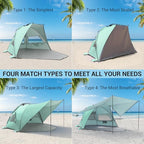 Elegear Beach Tent with Canopy, 1-Second Setup Pop Up Sun Shelter Shade, UPF 50+ UV Protection Silver-Coated Lightweight Portable Beach Cabana