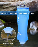 3L Gravity Fed Water Bag, Collapsible Portable Hydration Reservoir Compatible with 42mm Water Filter Cartridge for Camping, Hiking, Backpacking