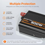 500W Power Inverter, Inverter 12V to 110V with 2 AC Outlets, 2.1A USB Port, Car Power Inverter with Alligator Battery Clamp for Phone, Laptop on Camping, Road Trip