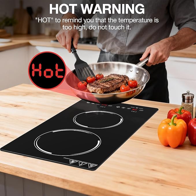 Double Induction Cooktop 2300W, Portable Induction Stove Hot Plate with 9-Level Independent Touch Control, Safety Lock, 2H Timer for Easy & Safe Cooking in Apartments, RVs, Camping and Outdoor