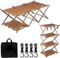 Portable Camping Table & Shelf, 2-in-1Folding Carbon Steel Picnic Rack 37" 4-Tier Storage Cook Station with 4 Hooks,Perfect for Party, Dining, Camping, BBQ, Indoor, Outdoor