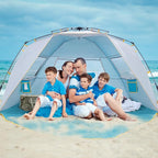 Wolfwise Instant Beach Tent Sun Shelter with Zippered Extendable Porch for Privacy, Portable Beach Tents with Carrying Bag, Easy Setup Pop up Beach Shade for 6-7 Person, 110 x57x57 in, Blue