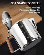 Coffee Maker Coffee Percolator 304 Stainless Steel Pot Stovetop Easy Brewing Even Heating 6 Cup 33.8oz 1000ml Silver Classic Design Heat Resistant Home Camping Outdoor