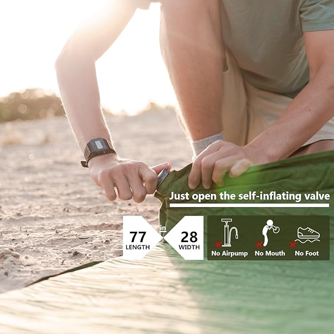 C·WILDYFIELD 4 INCH Thick Self Inflating Sleeping Pad with 9 R Value, Foam Camping Mattress, Ultra Thick Comfort Camping Mattress, Inflatable Foam Camping Pad, Portable Comfortable Sleeping Pad