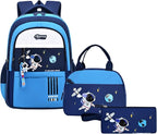 Backpack Set for Boys Astronaut Schoolbag with Lunch Box Pencil Case Set Bookbags for Kids Children Waterproof Lightweight Backpacks