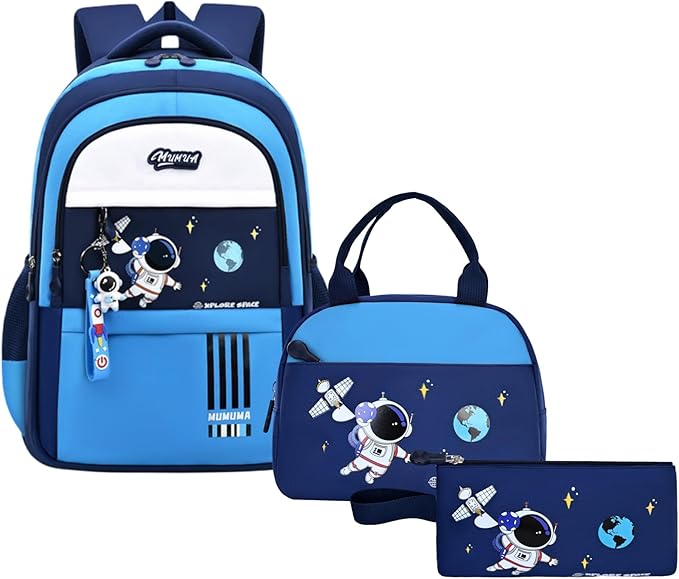 Backpack Set for Boys Astronaut Schoolbag with Lunch Box Pencil Case Set Bookbags for Kids Children Waterproof Lightweight Backpacks