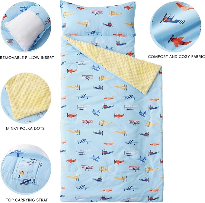 Bunnikins & Clover Toddler Nap Mat with Removable Pillow, Nap Mats for Preschool, Easy Clean Toddler Nap Pad for Kindergarten, Kids Sleeping Bag for Travel Camping