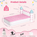 Lewondr Inflatable Kids Bed, Pink Castle Toddler Travel Bed with Electric Air Pump, Kids Blow Up Mattress with Portable Storage Bag, Kids Air Mattress Princess Toddler Bed for Home Camping Sleepovers