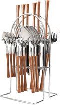 Tableware 24Piece Silver Texture Handle Dinnerwar Cutlery Set Stainless Steel Flatware Western Tableware Knife Fork Spoon Rack Silverware Dinner Servi