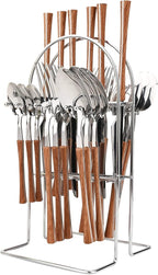 Tableware 24Piece Silver Texture Handle Dinnerwar Cutlery Set Stainless Steel Flatware Western Tableware Knife Fork Spoon Rack Silverware Dinner Servi