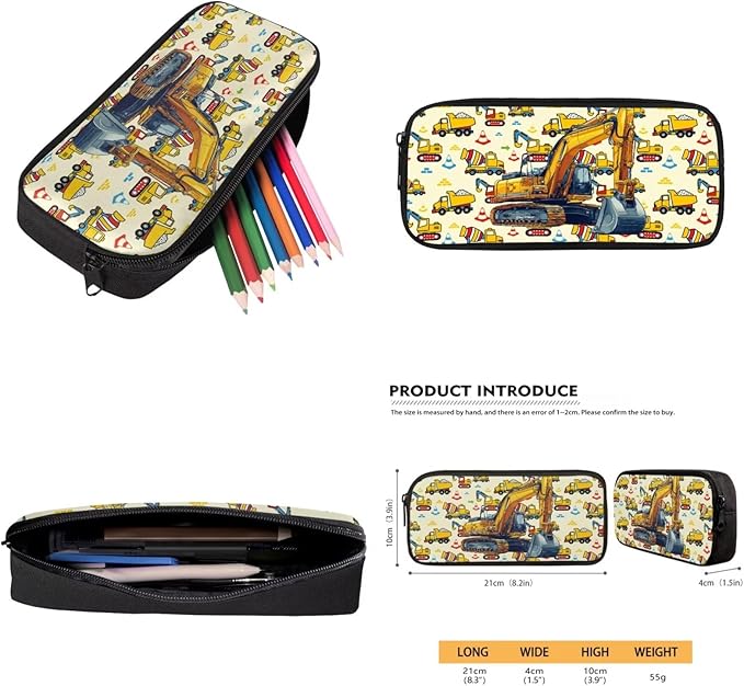 Excavator Backpack and Lunch Box Set Boys American Flag 17 Inch Kids School Backpack Boy Bookbag with Lunch Box Set of 4 Students Back to School Gifts Bag