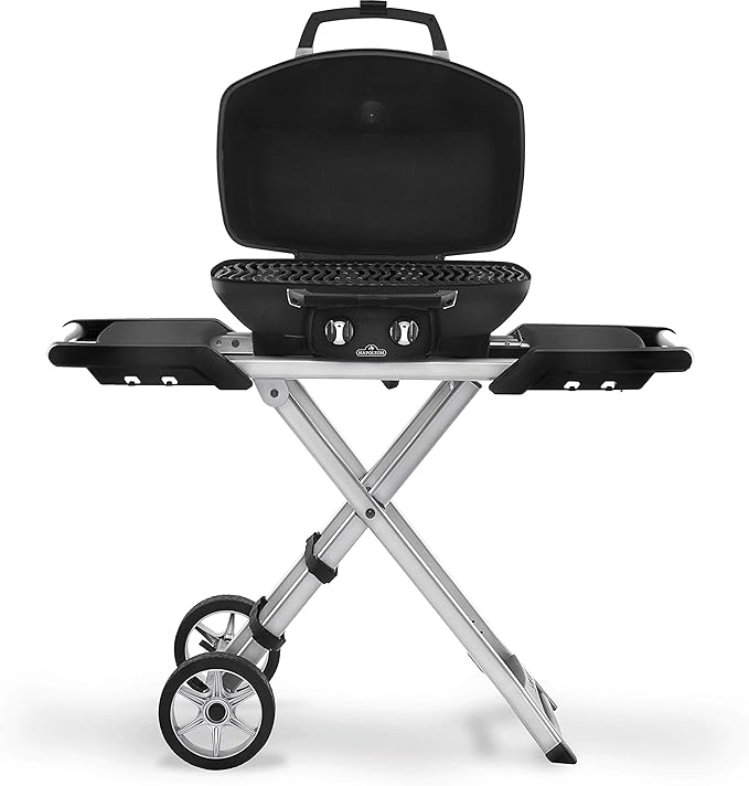 Napoleon TravelQ PRO285X Portable Propane Gas Grill with Foldable Scissor Cart, Black, 2 Burners, Tailgating, Camping, and Small Outdoor Spaces