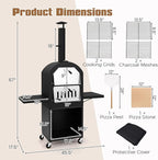 LDAILY Outdoor Pizza Oven, Wood Fired Pizza Maker with Side Shelves, Cooking Grids, Cover, Pizza Stone & Peel, Patio Portable Pizza Stove for Backyard, Camping & Party, Black