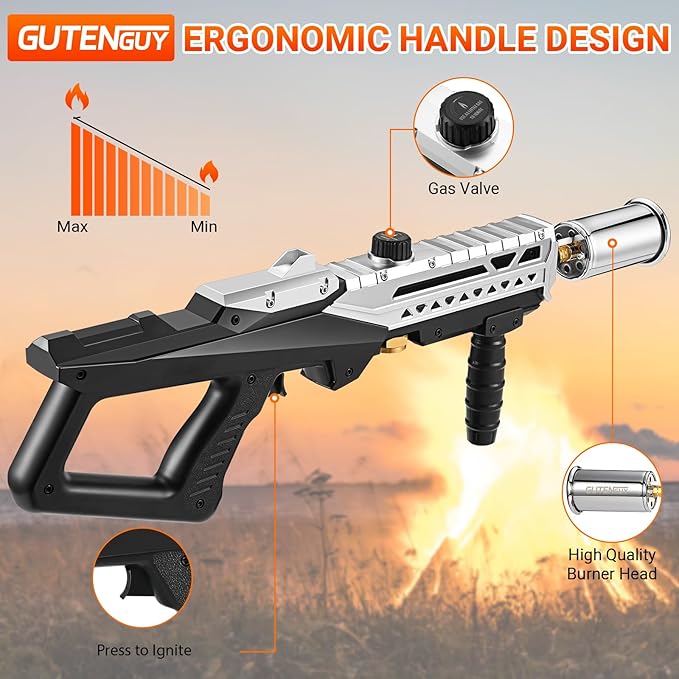 Powerful Propane Grill Torch Gun, Sous Vide Torch With Adjustable Flame, Flamethrower Gun Charcoal Lighter for BBQ, Campfire, Searing Steak, Cooking (Tank Not Included)