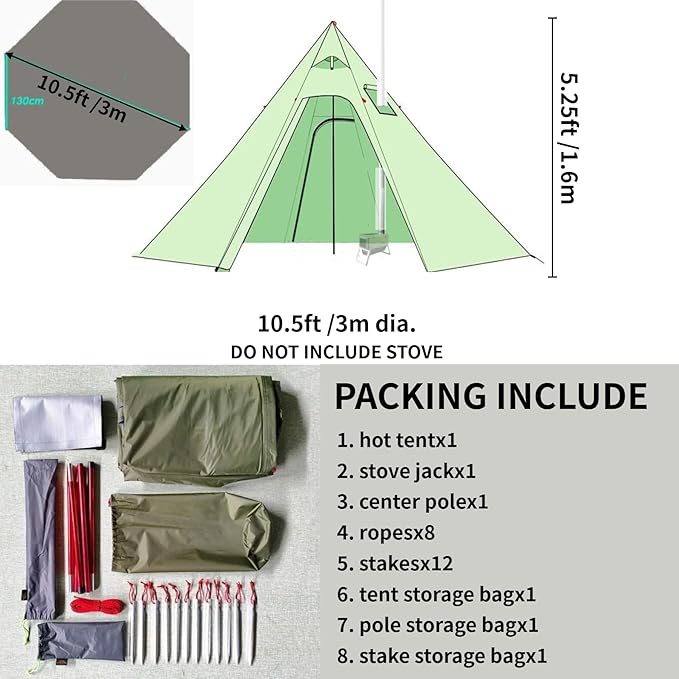 DANCHEL OUTDOOR Backpacking Hot Tent with Stove Jack, 4 Season Lightweight Tipi Tent for 2/4/6 Person Winter Camping Hunting, 10.5FT-16.4FT