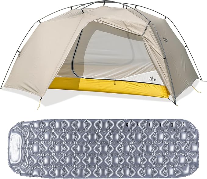 iClimb 1 Ultralight 3 Season Tent and 1 Air Sleeping Pad, Ultralight Compact for Adults Outdoor Camping Backpacking Hiking