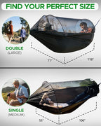Sunyear Camping Hammock with Net - Double&Single Hammock with House-Like Net- Easy Setup & Pack, Lightweight & Portable, Perfect for Hiking, Backpacking, Outdoor Sleeping
