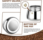12 Cup Stovetop Espresso Maker Stainless Steel Moka Pot Stove Top Percolator Italian Coffee Makers Capable Mocha Greca Machine Cafe Classic Induction Cookers for Home and Camping 600ml 20oz
