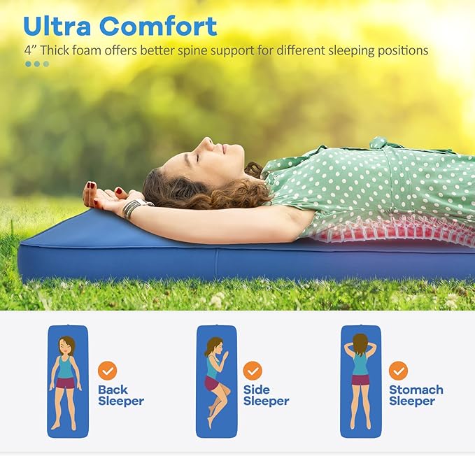 BestComfort Sleeping Pad for Camping with 2-in-1 Air Pump Sack Carry Bag, 4inch Inflatable Camping Mattress for Backpacking Hiking Car Traveling, Waterproof Ultralight Camping Sleeping Mat, Blue