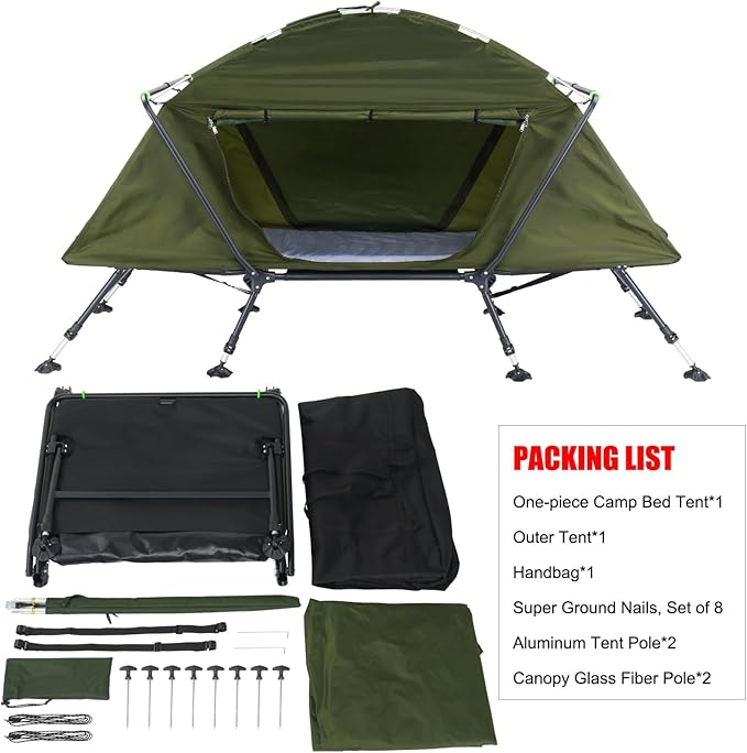 Generic Spacious 84.6 * 34.5 * 49.2in Collapsible Camping Tent with Integrated Cot - Portable, Waterproof, and Durable - Ideal for Camping & Hiking - Army Green