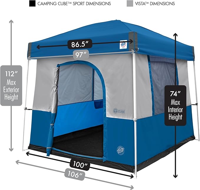 E-Z UP Camping Cube Sport, Converts 10' Angled Leg Canopy into Camping Tent