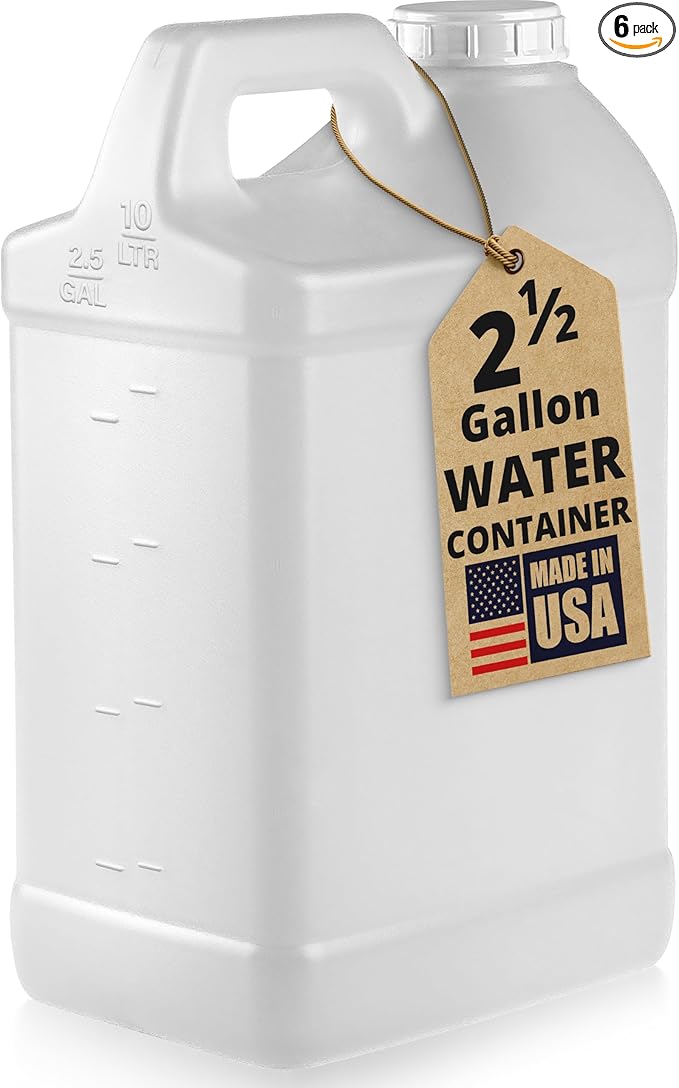 kitchentoolz 2.5 Gallon F-Style HDPE Jug with Secure Seal Lid - Heavy-Duty Storage, and Chemical Transport - Case of 6