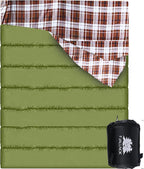 Double Sleeping Bag Cotton Flannel for Camping, Backpacking Or Hiking. Queen Size 2 Person Waterproof Sleeping Bag for Adults Or Teens. Lightweight with Compression Sack