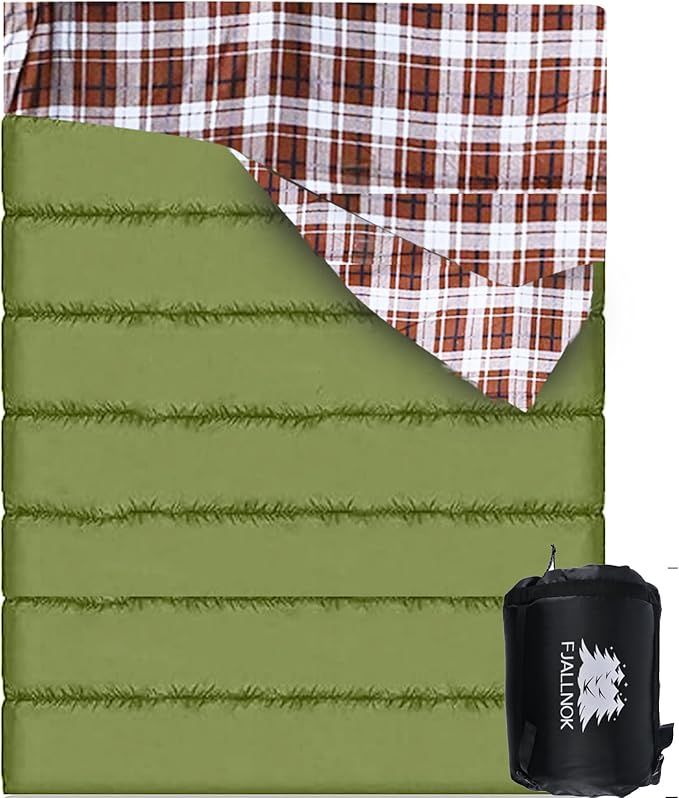 Double Sleeping Bag Cotton Flannel for Camping, Backpacking Or Hiking. Queen Size 2 Person Waterproof Sleeping Bag for Adults Or Teens. Lightweight with Compression Sack