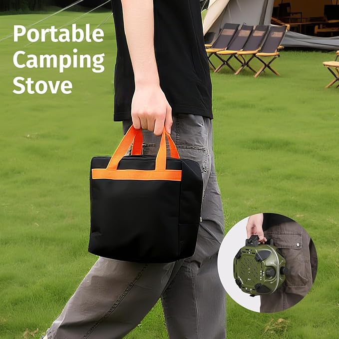 INFOOD Propane Camping Stove 20,000 BTU - Portable 2 Burner Gas Stove with Adjustable Flame Control, Piezo Ignition, Carry Bag & Propane Adapter Hose, Folding Design for Camp, BBQ, Tailgating, Green