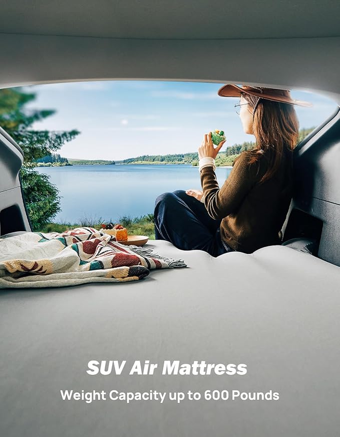 JOYTUTUS Model Y Air Mattress, Self-Inflating Camping Bed Compatible with Tesla Model Y, Upgraded Built-in Pump, Soft Bed Sheets, 2 Pillows,Camel