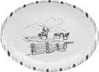 Paseo Road Ranch Life 14 Piece Melamine Plastic Dinnerware Set with Plates, Bowls and Serving Platter, Black and White, Southwestern Rustic Cabin Lodge Farmhouse Style