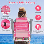 Giantex Folding Beach Chair, Patio Sling Chairs with 5 Adjustable Position, Head Pillow, Storage Bag, Towel Bar, Cup Holders, Backpack Chairs for Sunbathing, Camping Chair