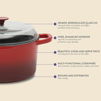 Crock Pot Artisan 7-Quart Round Enameled Cast Iron Dutch Oven With Oven Safe Borosilicate Glass Lid, Heavy-Duty Cookware for Baking, Roasting & Slow Cooking, Red