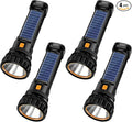 4pcs Solar/Rechargeable Multi Function 1000 Lumens LED Flashlight, with Emergency Strobe Light and 1200 Mah Battery, Emergency Power Supply and USB Charging Cable, Fast Charging (4PC)