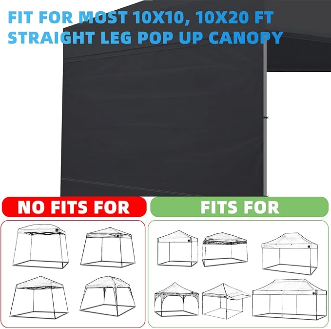 Joramoy Instant Canopy SunWall Sidewalls 10x10 for Pop Up Canopy, Walls for Outdoor Canopies, 1 Pack Sidewall Only (Black)