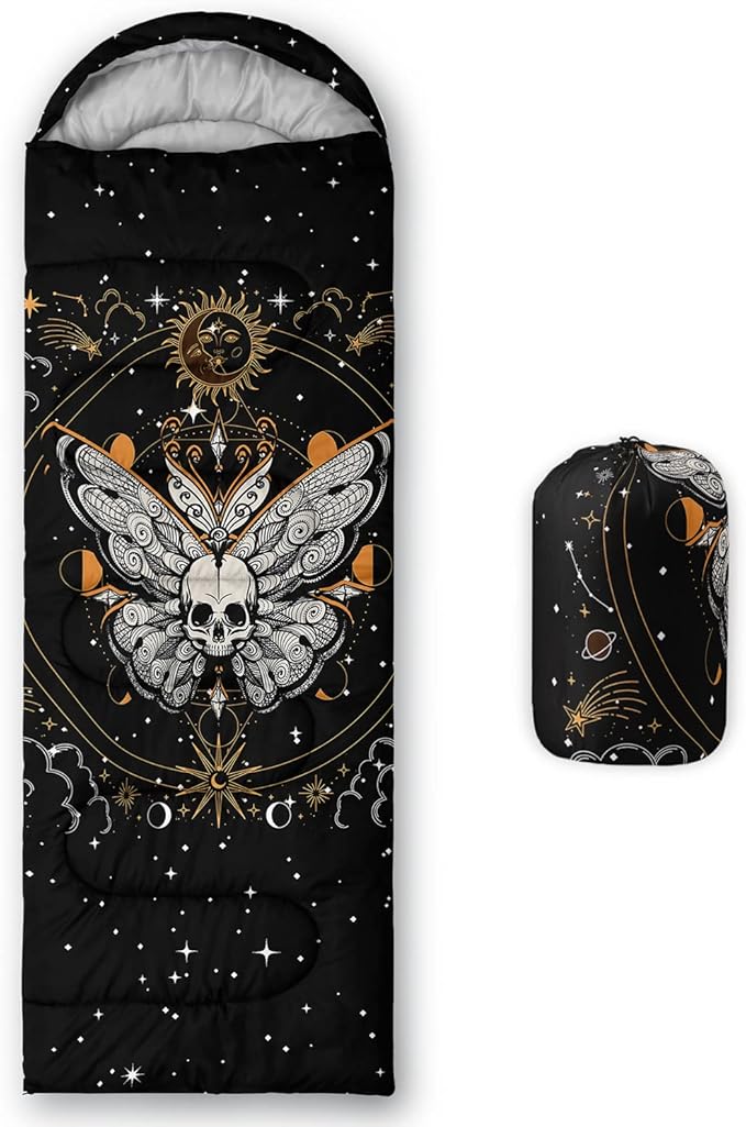 HOSIMA Butterfly Sleeping Bags for Adults and Kids for Camping,Black Gothic Ultralight Sleeping Bag for Cold Weather Summer.