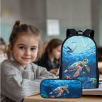 Turtle Backpack for Kids Boys Backpack 3-Piece Set Backpacks with Lunch Box Kids Bookbag for Travel Kindergarten Elementary Middle Mochilas Escolares Para Niños with Wrist Strap Keychain