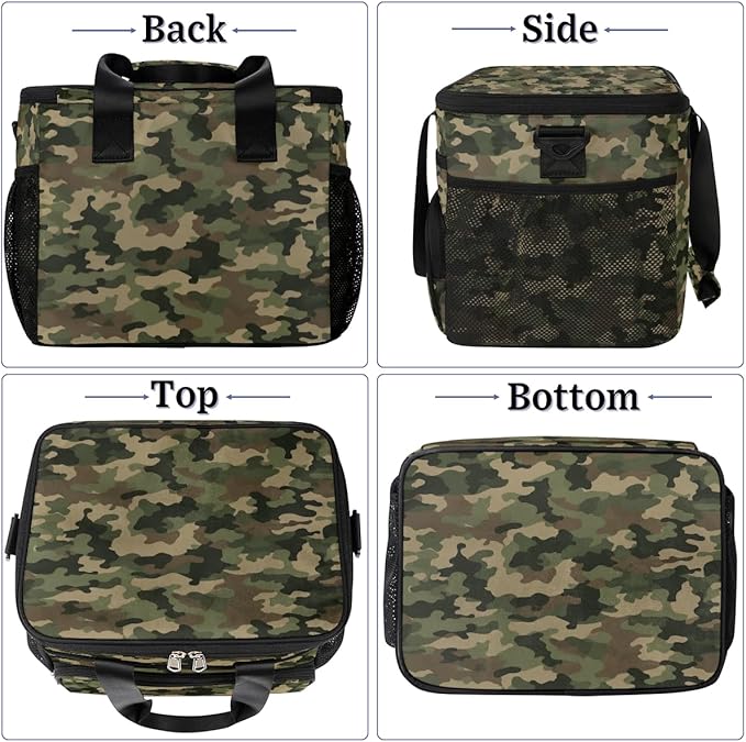 Leakproof Reusable Insulated Cooler Lunch Bag Army Camouflage Camo Pattern Picnic Lunch Box for Women Men Cooler Tote Office Work Camping Beach 24 Can 15L
