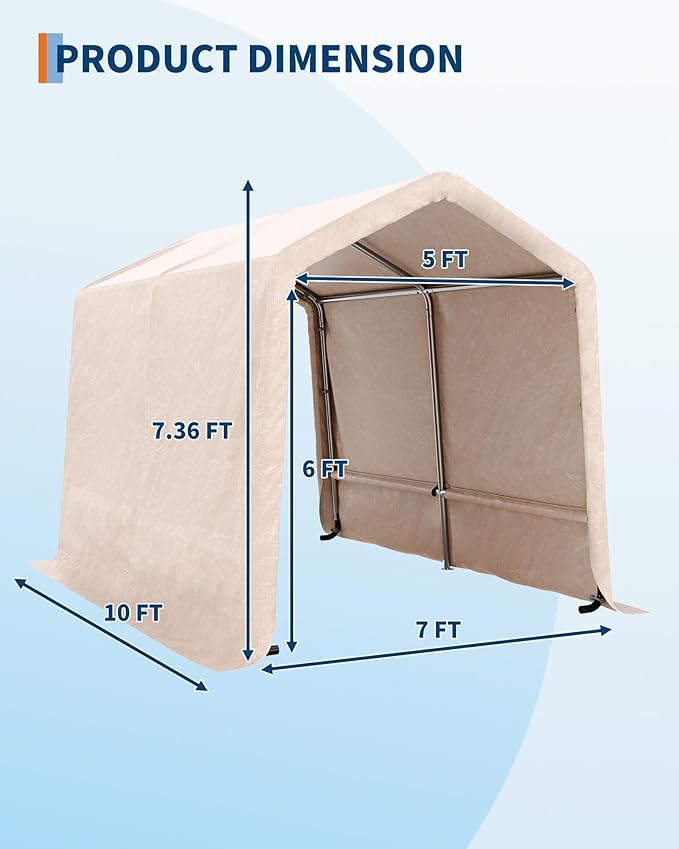 Outdoor Storage Building, 6x6 Heavy Duty Canopy Tent for Motorcycle, Waterproof Outdoor Canopy with Roll-Up Door, Portable Shed Storage Shelter for Firewood and Garden Tools, 6' x 6' - Gray