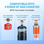 WADEO Three Fuel Portable Camping Stove with Windblocker, 3 in 1 Propane Butane Isobutane Stove with Carrying Case and Stainless Steel Hose Adapters, Gas Camp Stove for Cooking, BBQ, Travel RV, Hiking