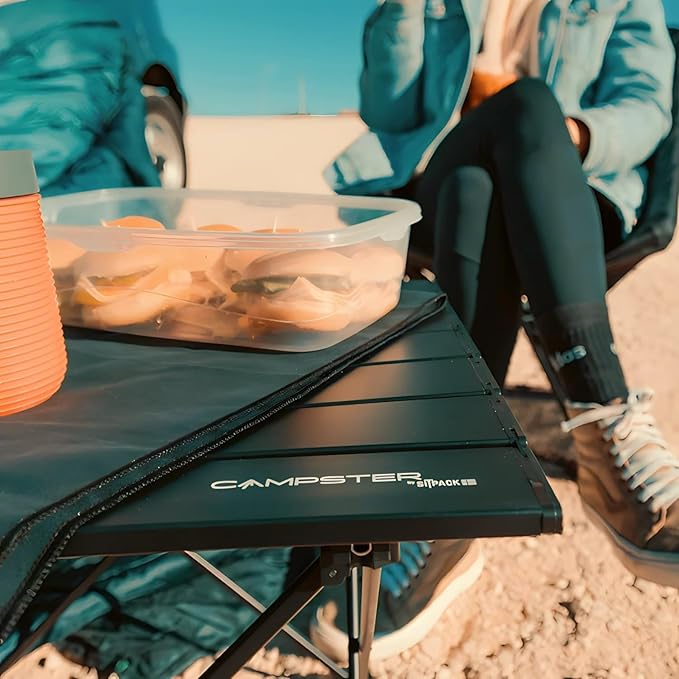 Campster Folding Camping Table - Lightweight and Sturdy Foldable Table for Outdoor Adventures, BBQ, and Picnics - Portable Reinforced Hinged Design with Anti-Slip Leg Caps - Black